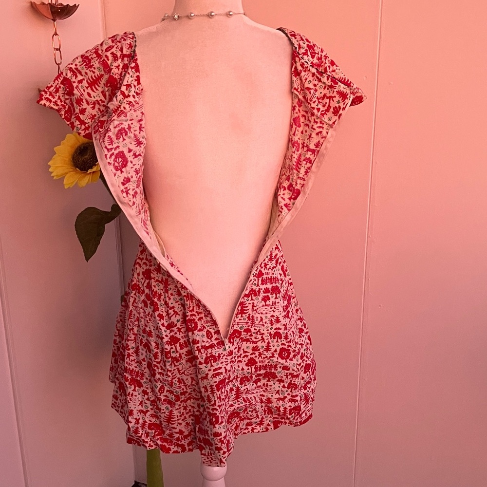 Vintage 60s 70s Lanz Original Countryside Novelty Print Red, Cream,& Green Dress - Picture 7 of 12